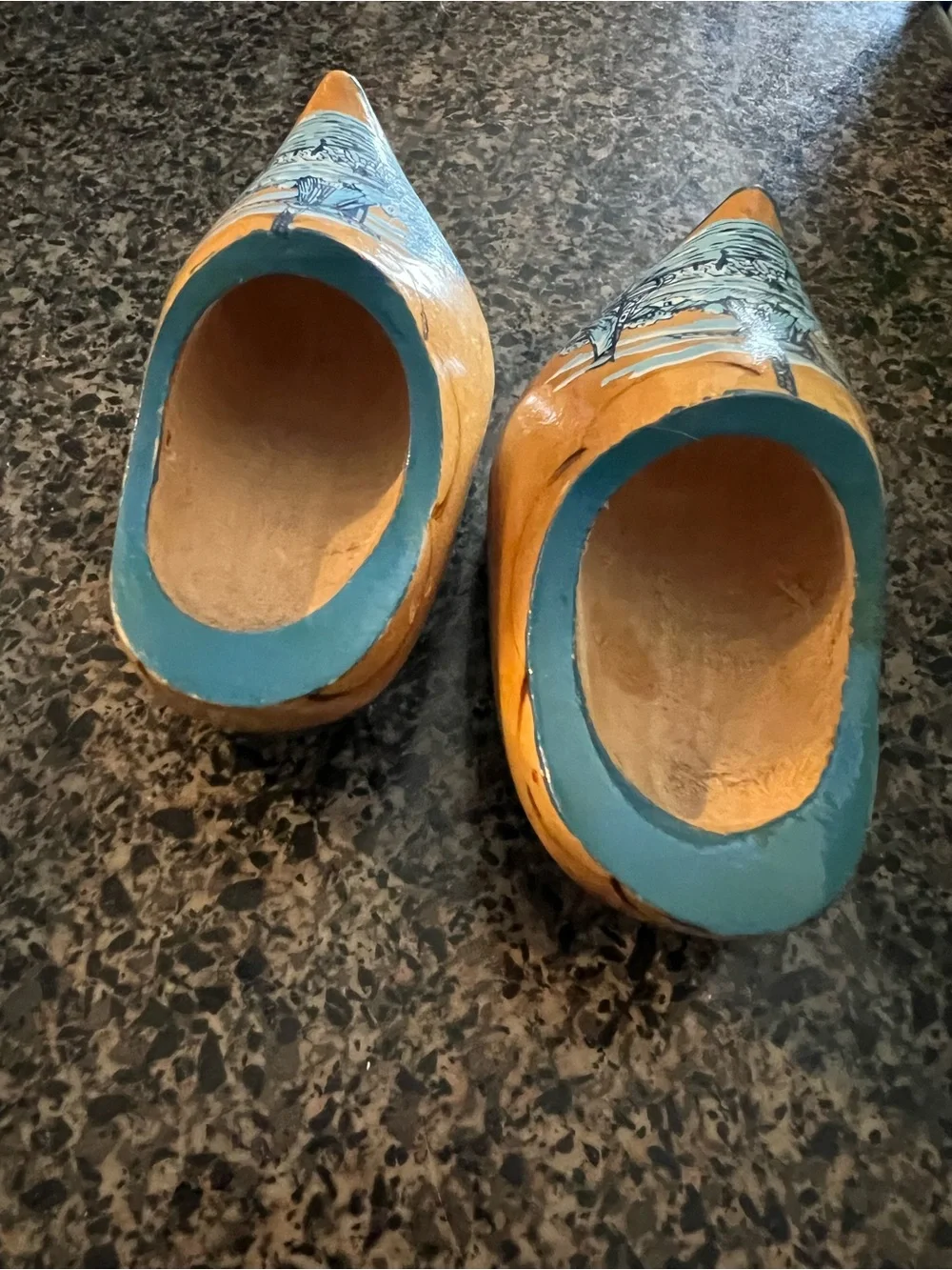 🦋 Minature Dutch Wooden Clogs in Teal and Natural Wood